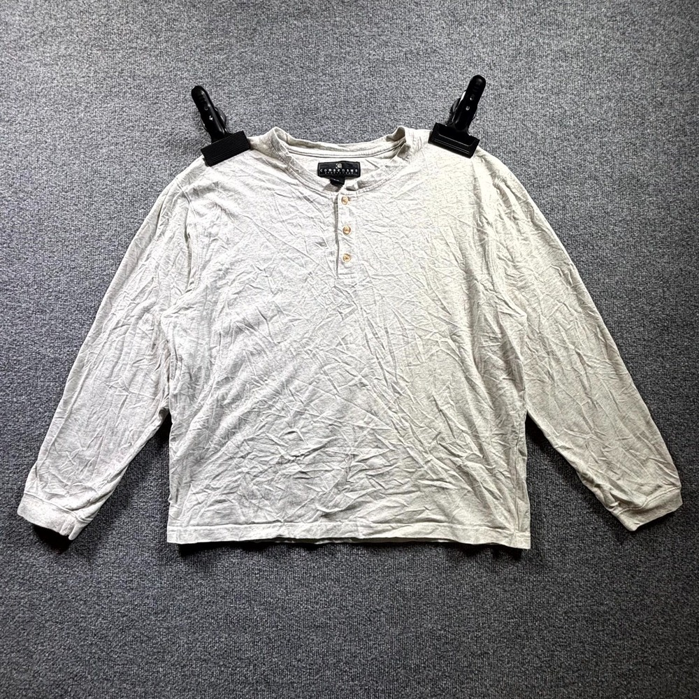 Vintage Consensus Sportswear Top Mens 2XL Oatmeal 100% Cotton Henley Neck Casual